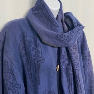 The Daily Planet Nepal Cotton Parrot Block Print Scarf Duster Coat Purple Blue M